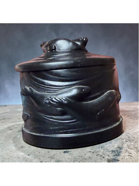 Vintage BOMA Canada Seal & Fish Lidded Trinket Box Black Resin